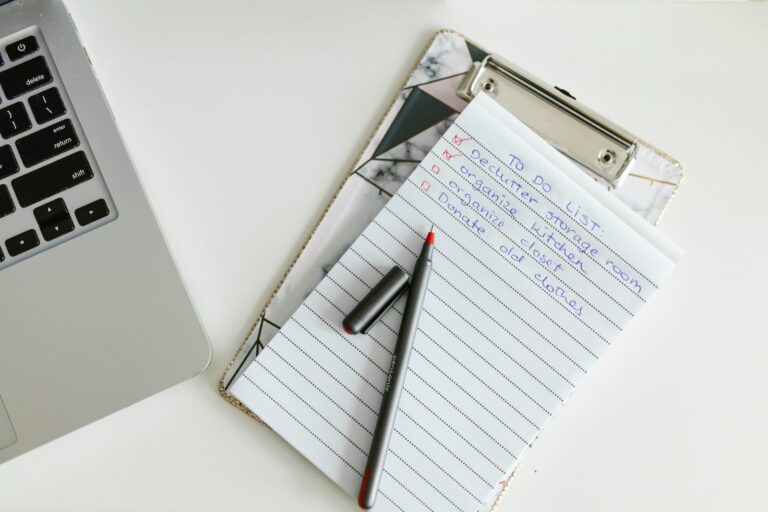 Business checklist on a clipboard at a desk