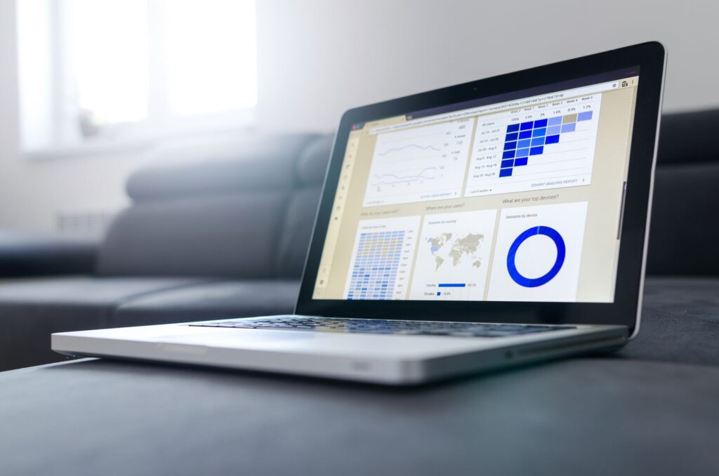 Digital advertising analytics dashboard on a laptop