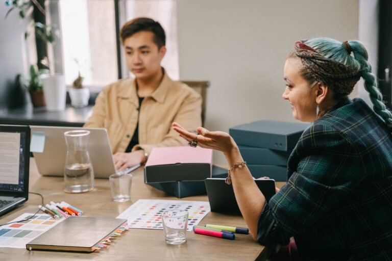 Marketing agency team collaborating in a meeting