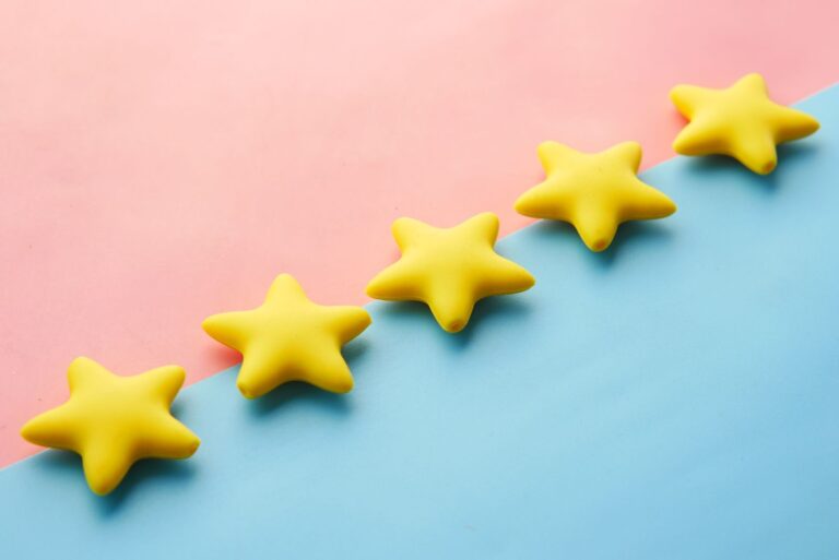 Five gold star customer review rating