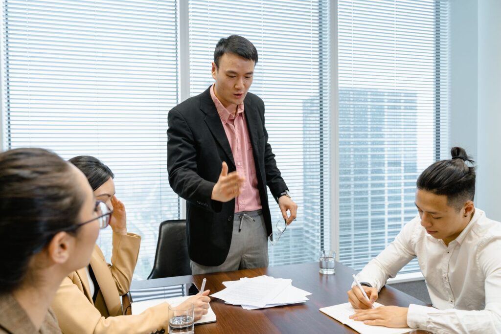 Professional services team in an office meeting