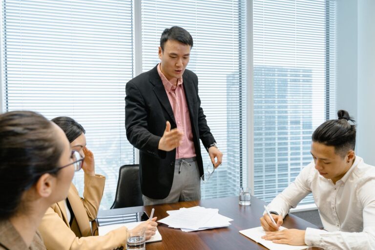 Professional services team in an office meeting