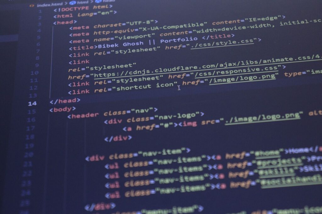 Website code on a developer's screen